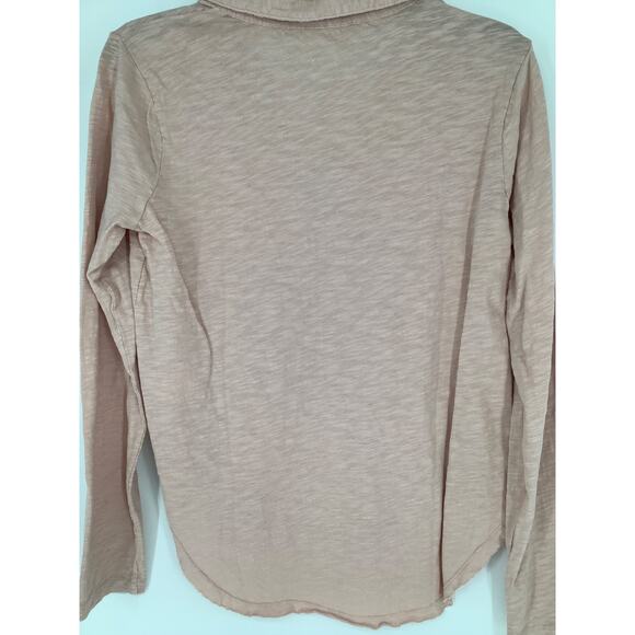 Mododoc Womens XS Pink Peach Slub Jersey Easy Polo Tee Shirt Long Sleeve MM35-7 - Picture 9 of 11